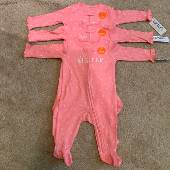 Baby Girl Footies Size 6M 3 pcs Little Sister New-Carter’s - Picture 1 of 6